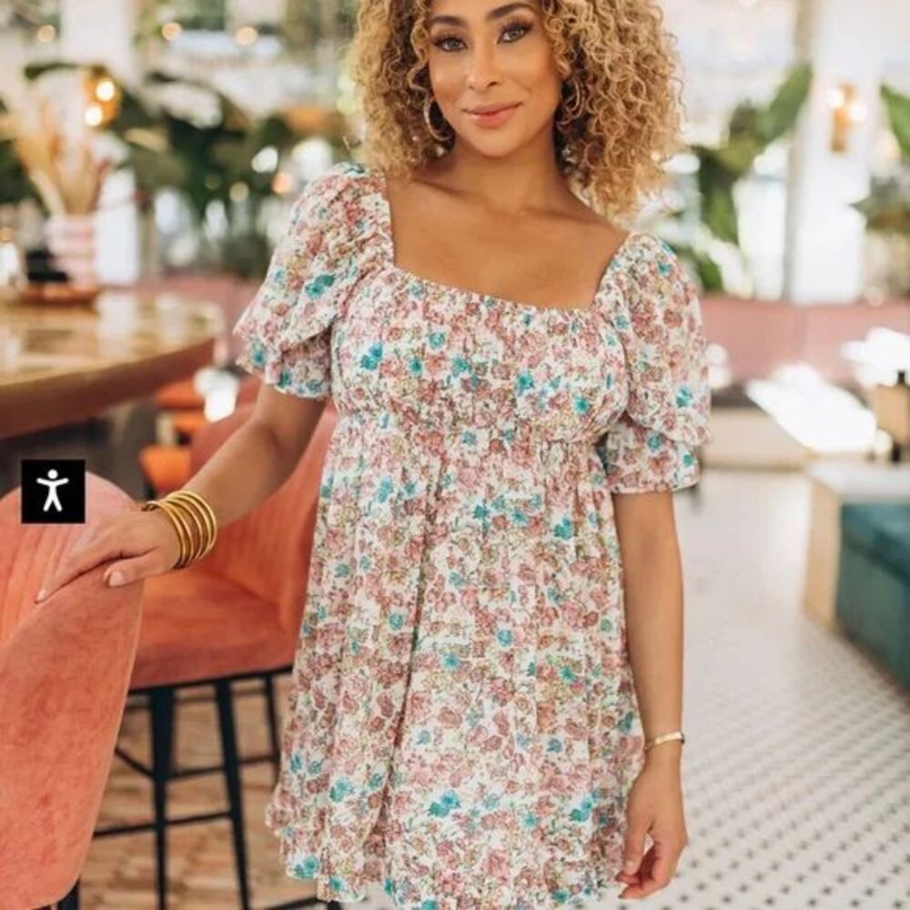 Buddy Love Valentina puff sleeve babydoll dress in the Cotswolds floral print